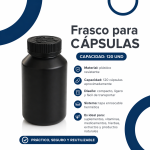 Frasco para Cápsulas Premium - Polietileno Negro Opaco (Capacidad 120 unidades) - Imagen 2