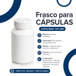 Frasco para Cápsulas Blanco - Plástico de Alta Resistencia (Capacidad 120 unidades) - Imagen 2